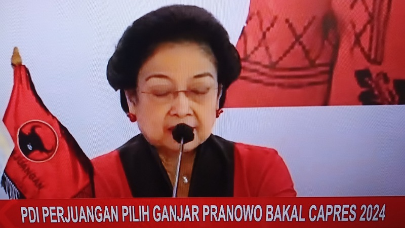 Ketua Umum DPP PDIP mengumumkan Ganjar Pranowo Capres PDIP. (Tangkapan Layar)