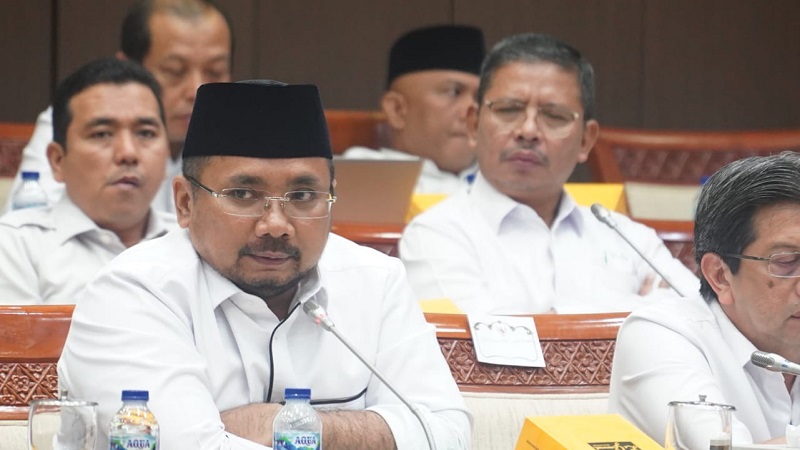 Menteri Agama Yaqut Cholil Qoumas saat mengikuti rapat kerja berama Komisi VIII DPR RI. (Foto: Dok. Kemenag)