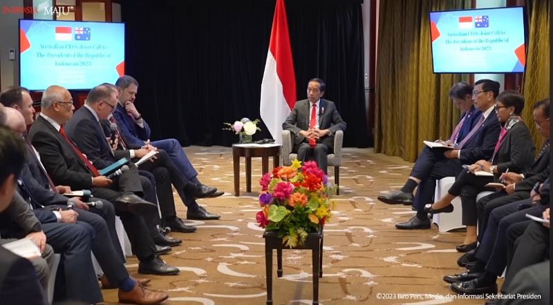 Presiden Joko Widodo saat menerima para CEO Perusahaan Australia, Sydney (Selasa, 4 Juli 2023) - Tagkapan Layar -