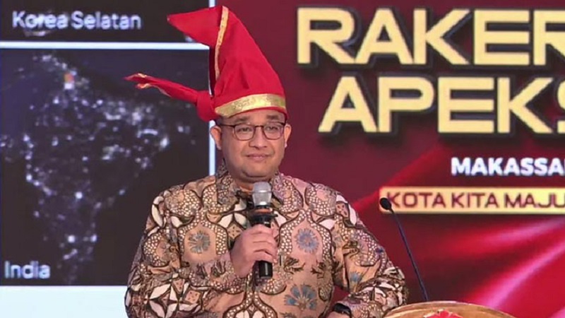 Bakal calon Presiden Anies Baswedan menjadi pembicara dalam Rakenas Apeksi XVI di Makasar. (Foto: Repro)