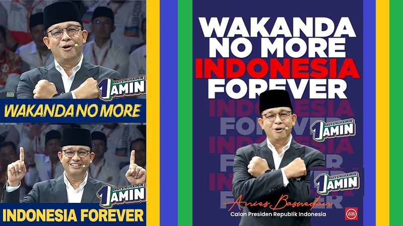 Ilustrasi Capres nomor 1 Anies Baswedan sebutkan Wakanda No More Indonesia Forever. (Foto: RMNetwork)