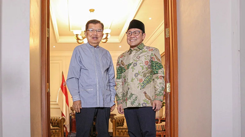 Wapres RI ke-10 dan ke-12, Jusuf Kalla (JK) bersama Cawapres nomor urut 1 Muhaimin Iskandar dalam satu kesempatan. (Foto: Repro)