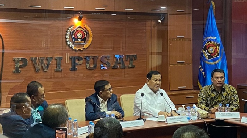 Cawapres nomor urut 2 Prabowo Subianto di Kantor PWI Pusat. (Foto: Repro)