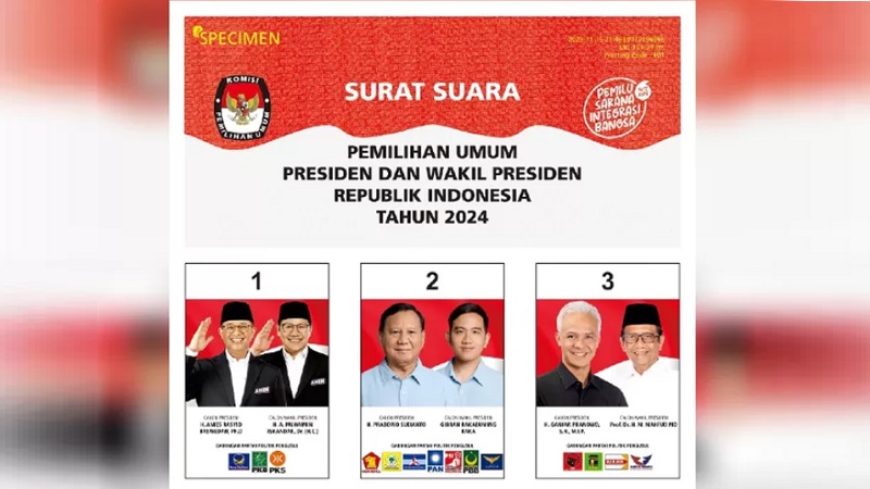 Surat suara Capres dan Cawapres Pemilu 2024. (Foto: Repro)