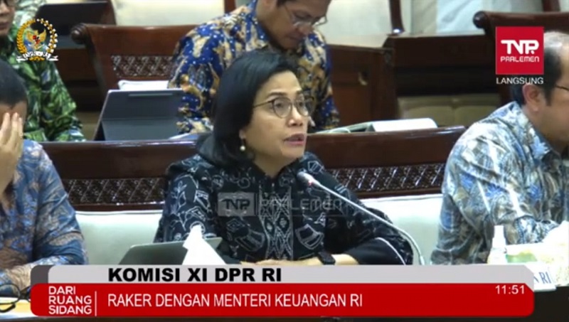 Menkeu Sri Mulyani saat Raker dengan Komisi XI DPR RI. (Foto: Repro)