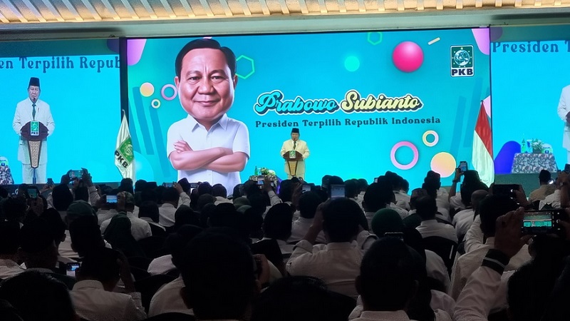 Presiden terpilih Prabowo Subianto  berbicara di acara di acara Forum Sinergitas Legislator PKB) di Hotel Sahid Jaya, Jakarta Pusat, Kamis (10/10). [Foto: Ist/RMN]