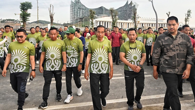 Presiden Jokowi saat acara Nusanta run di IKN, Minggu, 6 Oktober 2024. -Setpres-