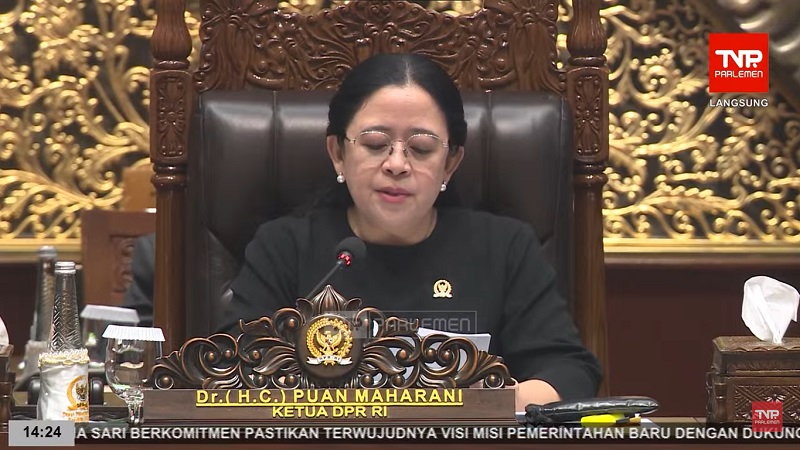 Ketua DPR RI Puan Maharani saat memimpin Rapat Paripurna Kelima DPR Masa Persidangan I Tahun Sidang 2024-2025. [TangkapanLayar]