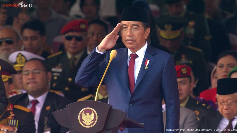 Presiden Jokow Widodo di upacara HUT TNI ke-79. [Foto: TangkapanLayar YouTube Sekretariat Presiden]