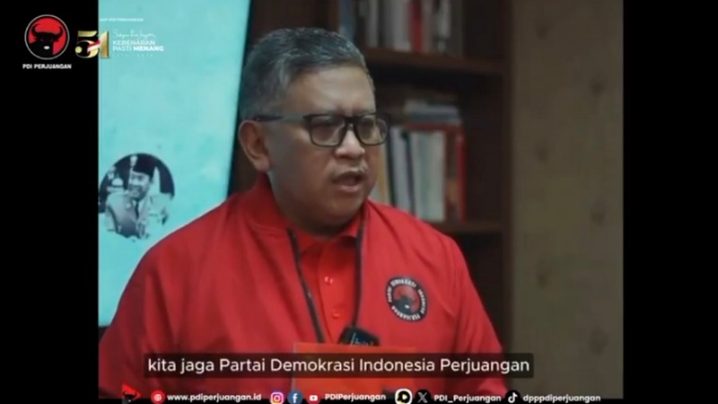 Sekjen PDIP Hasto Kristiyanto memberikan keterangan lewat video usai penetapan dirinya menjadi tersangka. [Foto: TangkapanLayat/RMN]