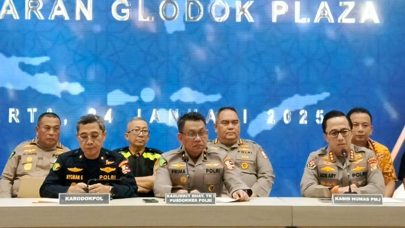 Rilis kebakaran di Glodok Plaza, Jakarta Barat. [Foto: Dok Humas Polri/RMN]