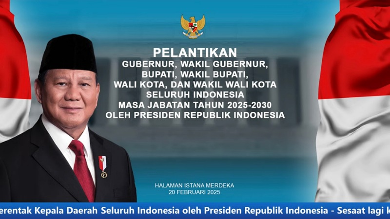 Presiden Prabowo Subianto akan melantik ratusan kepala daerah di Istana Negara, Kamis pagi (20/2). -TangkapanLayar-