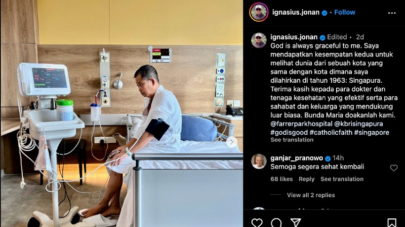 Unggahan Instagram Ignasius Jonan yang mengabarkan dirinya sedang sakit.--