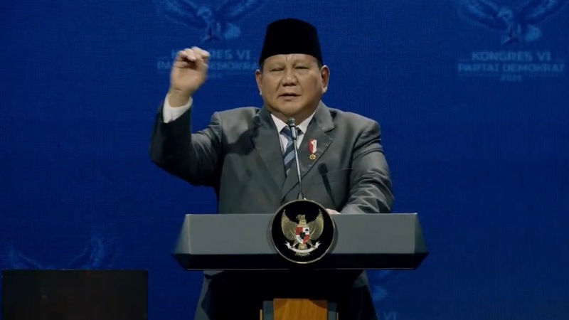 Presiden Prabowo Subianto di acara penutupam Kongres Partai Demokrat. -- Tangkapan Layar -