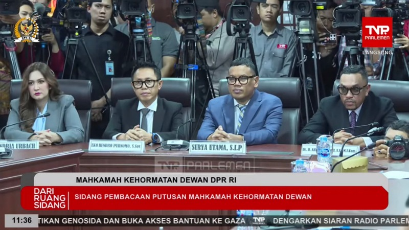 MKD DPR RI menyatakan anggota DPR RI dari Fraksi PAN Eko Patrio melanggar kode etik akibat parodi video horeg. - TangkapanLayar TV Parlemen -