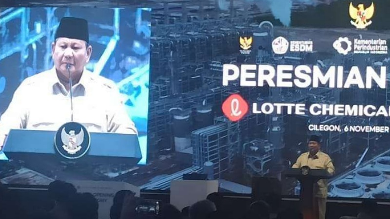 Presiden Prabowo Subianto saat meremikan Pabrik Lotte Chemical Indonesia di Cilegon - Repro