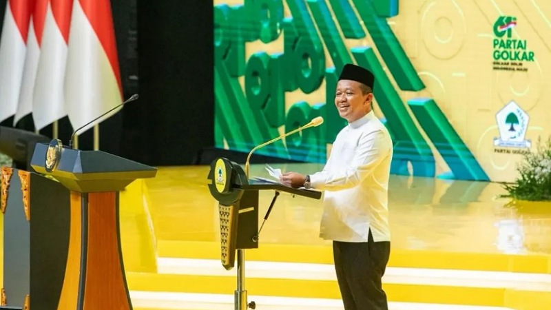 Ketum Golkar Bahlil Lahadalia saat peringatan HUT ke-61 Partai Golkar di Istora Senayan, Jakarta, Jumat (5/12/2025) malam. - Istimewa/RMN -