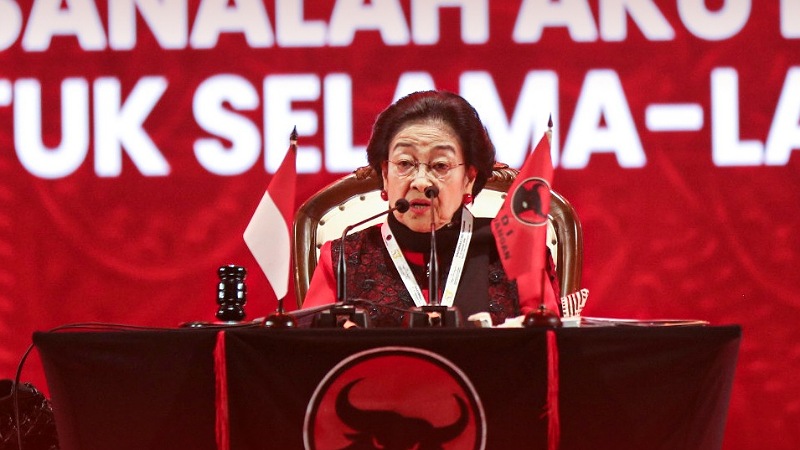 Ketum PDIP Megawati Soekarnoputri saat Rapat Kerja Nasional (Rakernas) I Tahun 2026 di Beach City International Stadium (BCIS), Ancol, Jakarta Utara, Sabtu (10/1/2026). - Istimewa/RMN -