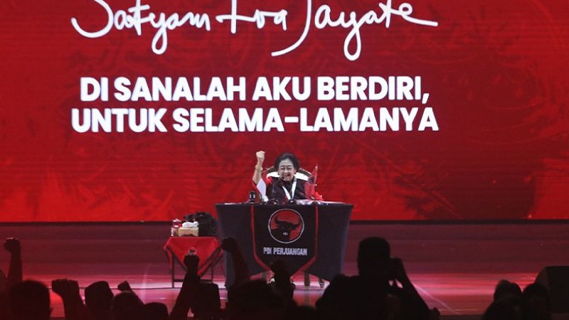 Ketua Umum PDI Perjuangan Megawati Soeakrnoputri saat memberikan amanat di apat Kerja Nasional (Rakernas) I PDIP Tahun 2026 di Anco, Jakarta - Dok X PDIP -