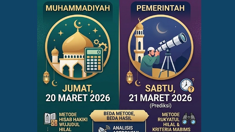 Ilustrasi prediksi 1 Syawal 1447 Hijriah anatara pemerintah dan Muhammadiyah -