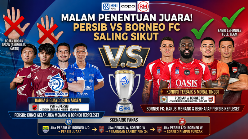 Malam Penentuan Juara! Persib dan Borneo FC Saling Sikut di Pekan Panas Super League