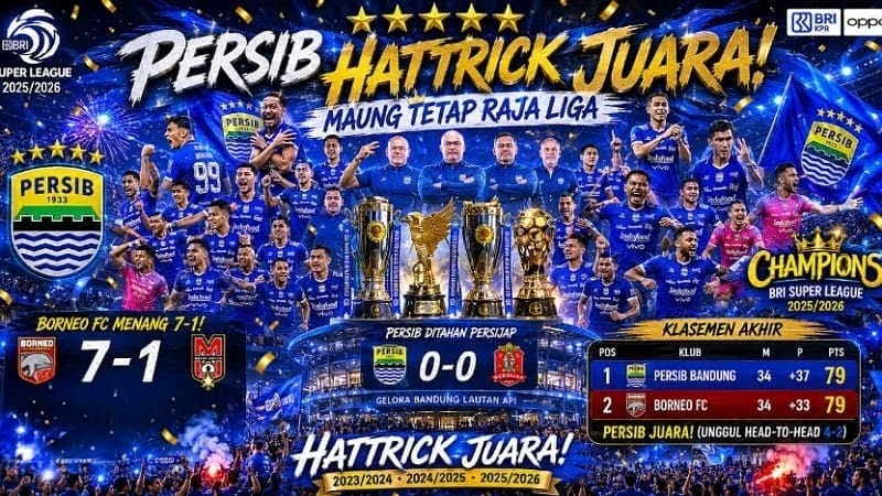 Persib Hattrick Juara! Borneo FC Menang 7-1, Maung Tetap Raja Liga