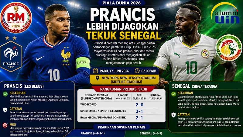 Duel Grup I Piala Dunia 2026, Prancis Diunggulkan atas Senegal