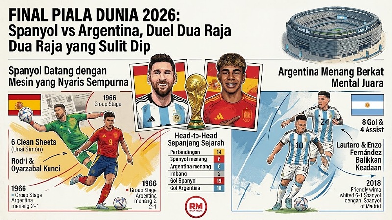 Ilustrsi Final Piala Dunia 2026 antara Spanyol Vs Argentina - RMN -