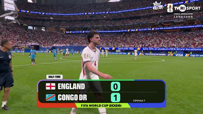 Kejutan di Atlanta! Inggris Tertinggal 0-1 dari RD Kongo di Babak Pertama