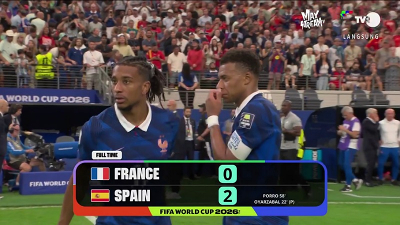 Perancis harus mengakui ketangguhan Spanyol setelah kalah 0-2 di semifinal Piala Dunia.  Spanyol melaju ke  final Piala Dunia 2026 - TVRI -