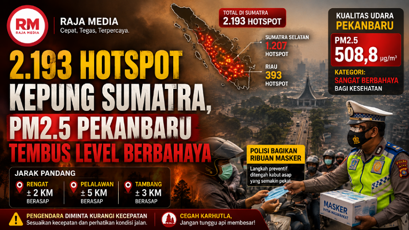2.193 Hotspot Kepung Sumatra, PM2.5 Pekanbaru Tembus Level Berbahaya