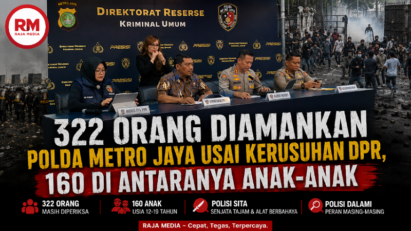 322 Orang Diamankan Polda Metro Jaya Usai Kerusuhan DPR, 160 di Antaranya Anak-anak