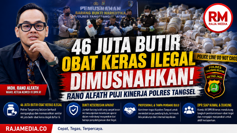 46 Juta Butir Obat Keras Ilegal Dimusnakan! Rano Alfath Puji Kinerja Polres Tangsel