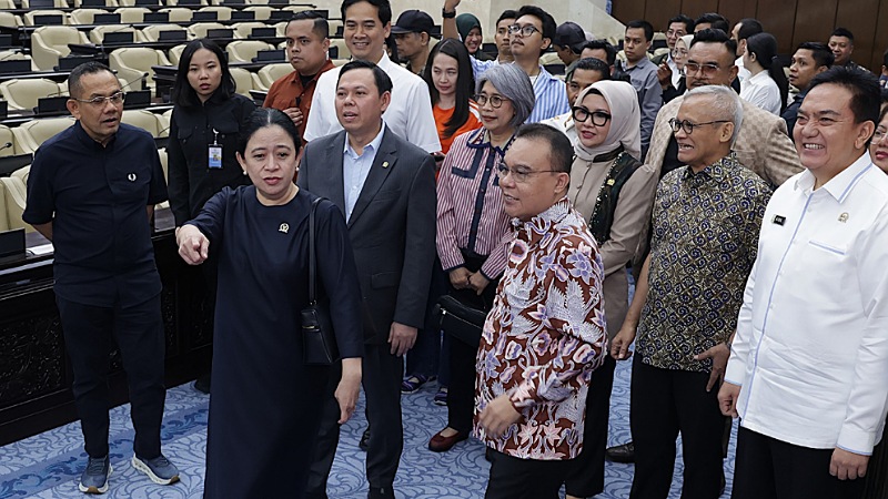 Ketua DPR RI Puan Maharani, Wakil Ketua DPR RI Sufmi Dasco Ahmad, dan Ketua DPD RI Sultan B Najamudin saat pengecekan kesiapan penyelenggaraan rangkaian agenda kenegaraan pada Jumat, 14 Agustus 2026 - Humas DPR -