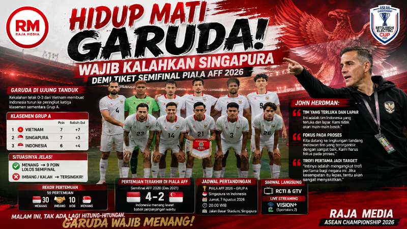 Hidup Mati Garuda! Wajib Kalahkan Singapura demi Tiket Semifinal Piala AFF 2026