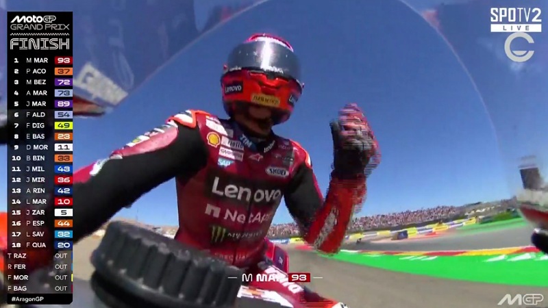 Marc Marquez sapu bersih Aragon. Kini cuma selisih 19 poin dari Jorge Martin - SPOT TV -