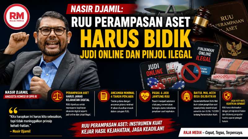 Anggota Komisi III DPR RI Nasir Djamil mendorong perluasan cakupan Rancangan Undang-Undang (RUU) Perampasan Aset salah satunya judol dan pinjol - Ilustrsi RMN -