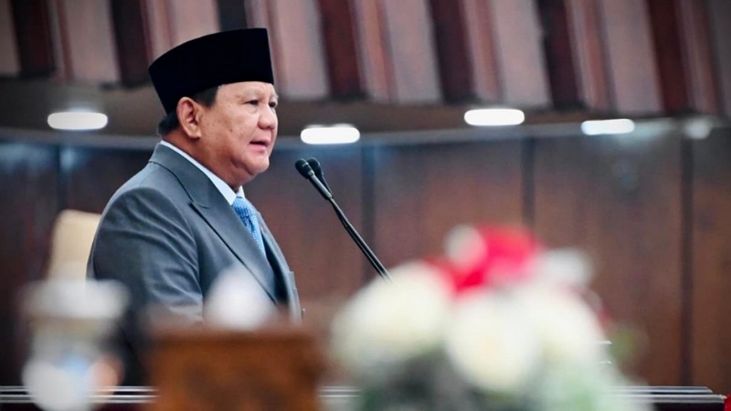 Prsiden Prabowo Subianto saat pidato kenegaraan pada Sidang Tahunan MPR RI serta Sidang Bersama DPR RI dan DPD RI di Gedung Nusantara, Kompleks Parlemen, Jakarta, Jumat (14/8/2026). - BPMI Setpres -
