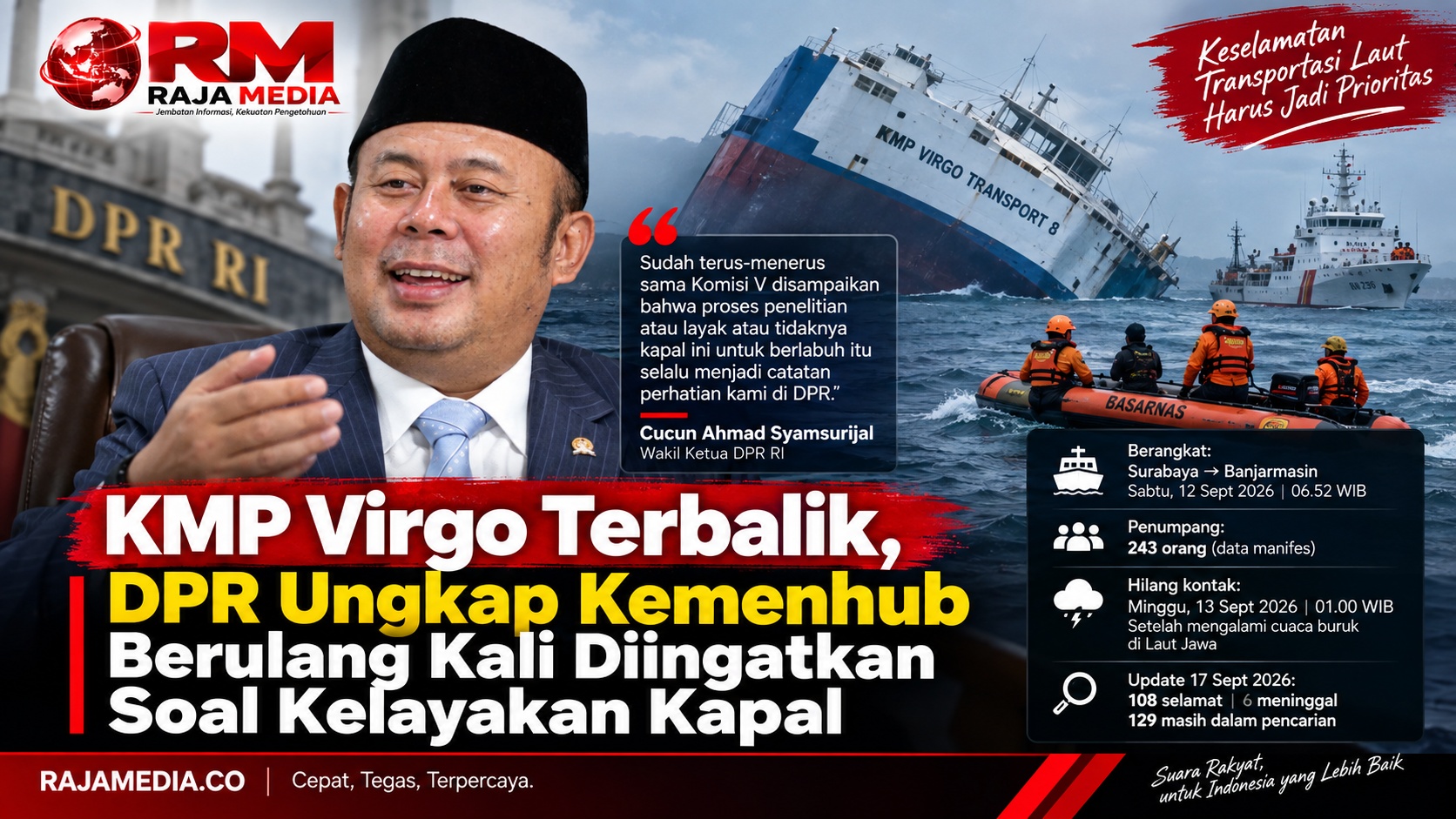 KMP Virgo Terbalik, DPR Ungkap Kemenhub Berulang Kali Diingatkan Soal Kelayakan Kapal