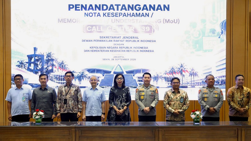Penandatanganan MoU Setjen DPR RI bersama Polri dan Kemenkes di Ruang Abdul Muis, Gedung Nusantara, Senayan, Jakarta, Senin (28/9/2026). - Foto: Humas DPR -