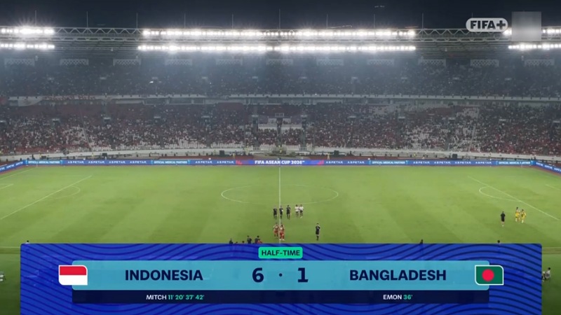 BREAKING: Indonesia Hancurkan Bangladesh 6-1 di Babak Pertama, Mitchell Baker Quattrick