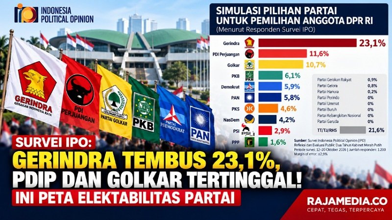Gerindra Tembus 23,1%, PDIP dan Golkar Tertinggal! Ini Peta Elektabilitas Partai
