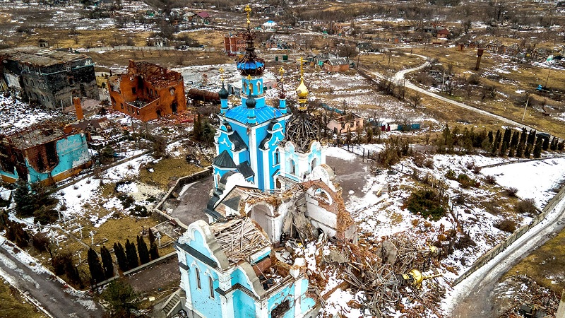 KEHANCURAN KOTA Bohorodychne, Donetsk, Ukraina, akibat pengeboman Rusia. Pada 17 Agustus 2022, kota itu diduduki Rusia. Ukraina bisa merebut kembali pada 12 September 2022.-IHOR TKACHOV-AFP-