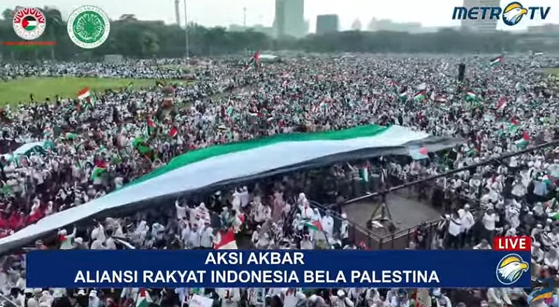 Aksi Palestina di Monas. (Foto: Tangkapan Layar MetroTV)