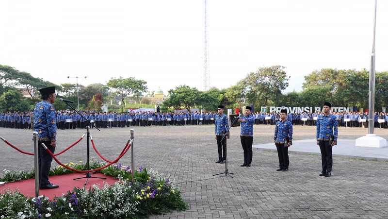 Pj Gubernur Banten Al Muktabar saat Upacara Peringatan Hari Bela Negara (HBN) Ke-75. (Foto: Dok )emprov)