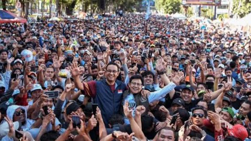 Capres dan Cawapres Anies Baswedan dan Muhaimin Iskandar saat di Makassar. (Foto: Repro)