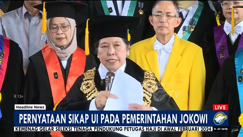 Pernyataan sikap para guru besar UI. (Foto:TangkapanLayar MetroTV)