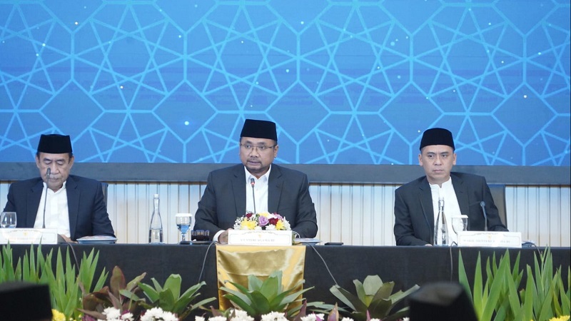 Menteri Agama Yaqut Cholil Qoumas saat memimpin Sidang Isbat 1 Ramadan 1445 H. (Foto: Dok Kemenag)