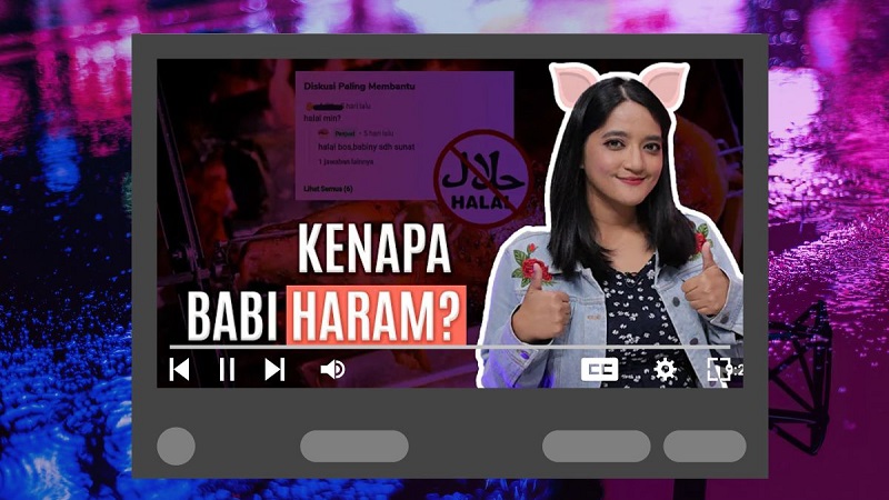 Kumaila Hakimah saat membahas daging babi. (Foto: Konten YouTube)