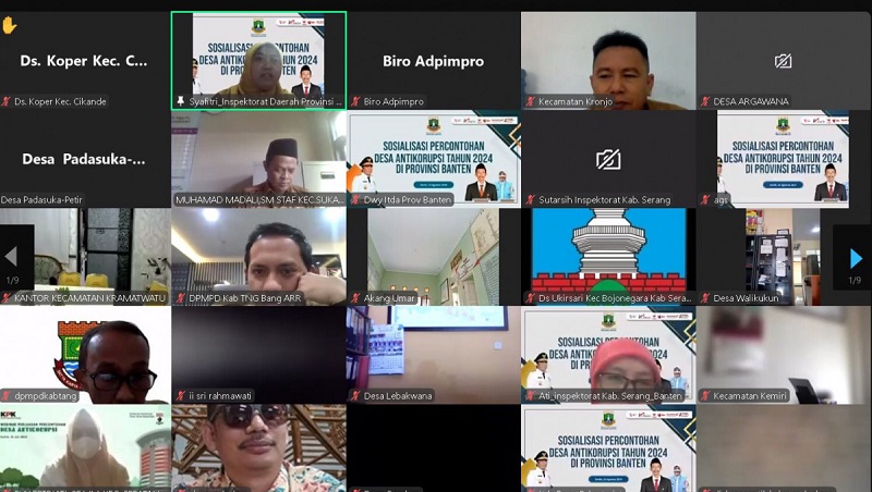 Sosialisasi secara virtual  Percontohan Desa Antikorupsi Pemerintahan Desa.[TangkapanLayar]